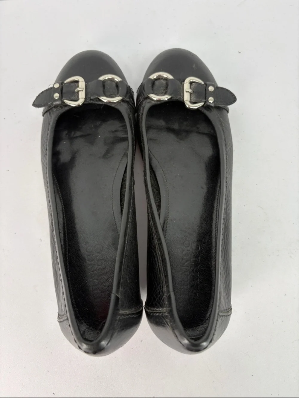 🐺 Franco Sarto Black pebbled Leather Buckle Flats